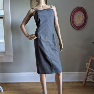 Vintage Y2K Tristan & Iseut Wool Shift Dress Midi Gray Autumn Size 2